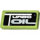 LEGO Lime Tile 1 x 2 with 'TURBO OIL' Sticker with Groove (3069)