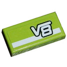 LEGO Lime Tile 1 x 2 with White 'V8' and White Stripe Sticker with Groove (3069)