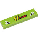 LEGO Lime Tile 1 x 4 with '17' / 'HOURZ' Sticker (2431)