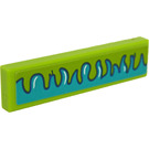LEGO Lime Tile 1 x 4 with Dark Turquoise Waves Sticker (2431)