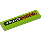 LEGO Lime Tile 1 x 4 with 'YRAD' and 'HERE' Sticker (2431)