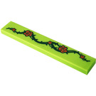 LEGO Lime Tile 1 x 6 with Vines, Thorns, Roses Sticker (6636)