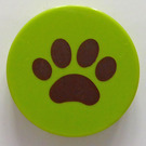 LEGO Lime Tile 2 x 2 Round with Brown Paw with Bottom Stud Holder (14769)