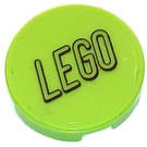 LEGO Limette Fliese 2 x 2 Runden mit LEGO Schwarz Outlined auf Transparent Aufkleber mit unterem Bolzenhalter (14769)