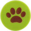 LEGO Lime Tile 2 x 2 Round with Paw Print with "X" Bottom (4150)