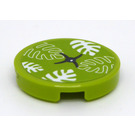 LEGO Lime Tile 2 x 2 Round with Plant Leaves Sticker with Bottom Stud Holder (14769)