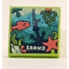 LEGO Limoen Tegel 2 x 2 met Beatbit Album Cover - Underwater Scene met groef (3068)