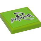LEGO Lime Tile 2 x 2 with Black 'R POWER' Sticker with Groove (3068)