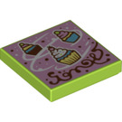 LEGO Citron Vert Tuile 2 x 2 avec Cupcake Snow print avec rainure (3068 / 75390)