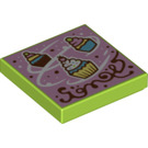 LEGO Lime Tile 2 x 2 with Cupcake Snow print with Groove (3068 / 75390)
