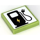 LEGO Lime Tile 2 x 2 with Electric vehicle charging Station sign Sticker with Groove (3068)