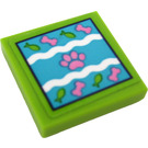 LEGO Lime Tile 2 x 2 with Mat with Paw, Fish, and Bones Sticker with Groove (3068)