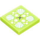 LEGO Lime Tile 2 x 2 with Seashells Sticker with Groove (3068)