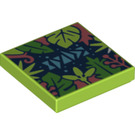 LEGO Lime Tile 2 x 2 with Tropical Plants Print with Groove (3068)