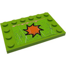 LEGO Limoen Tegel 4 x 6 met Studs Aan 3 Edges met Oranje Star, Rust en Scratches Sticker (6180)