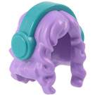 LEGO Lang Golvend Haar met midden scheiding met Dark Turquoise Headphones (65226)