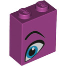 LEGO Magenta Steen 1 x 2 x 2 met Blauw Eye Links met Stud houder aan de binnenzijde (3245 / 52086)