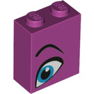 LEGO Magenta Kloss 1 x 2 x 2 med Blå Øye Venstre med Indre knottholder (3245 / 52086)