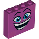 LEGO Magenta Steen 1 x 4 x 3 met Smiling Gezicht (49311 / 52096)