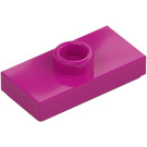 LEGO Magenta Plate 1 x 2 med 1 Knott (med rille og bunnknottholder) (15573 / 78823)