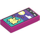 LEGO Magenta Bricka 1 x 2 med Smartphone med Utomjording Game med skåra (3069 / 101199)