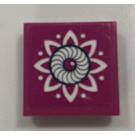 LEGO Magenta Tile 2 x 2 Inverted with flower with swirl middle Sticker (11203)