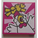 LEGO Magenta Tile 2 x 2 with Chicken Suit print with Groove (3068)
