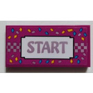 LEGO Magenta Tile 2 x 4 with Metallic Pink 'START' Sticker (87079)
