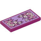 LEGO Magenta Tile 2 x 4 with Pink and White Star Flowers Sticker (87079)