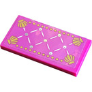 LEGO Magenta Tile 2 x 4 with Quilted Pattern and Gold Seashells in Corners Sticker (87079)
