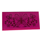 LEGO Magenta Tile 2 x 4 with Three Butterflies and Flowers Sticker (87079)