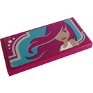 LEGO Magenta Tile 2 x 4 with Woman with Long Hair Sticker (87079)