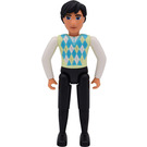 LEGO Male Belville Father with Black Legs and hair, Argyle vest (Lime and Turquoise) Minifigure