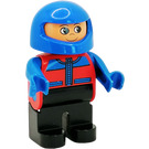 LEGO Mężczyzna, Czarny Nogi, Niebieski Racing Kask Figurka Duplo