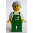 LEGO Mannelijk, Groen Overalls, Groen Poten, Medium Stone Grijs Haar Minifiguur