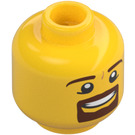 LEGO Mann Hode med Brun Squared Skjegg, Open Munn med Tenner og Hvit Pupils Mønster (Forsenket solid knott) (3626 / 12784)