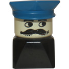 LEGO Male on Black Base, Blue Police Hat, Moustache Minifigure