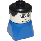 LEGO Mannelijk aan Blauw Basis met Zwart Haar en Breed Smile Duplo-figuur