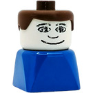 LEGO Male on Blue Base with Brown Hair and Wide Smile Duplo Figure