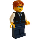 LEGO Male Wearing Glasses Dark Blue Legs, Dark Stone Grey Vest Over White Shirt and Tie Minifigure