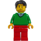 LEGO Mannelijk met Zwart Kort Warrig haar, Stoppels Baard, Groen V-Neck Trui, en Rood Poten Minifiguur