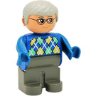 LEGO Male with Blue Argyle Sweater and Gray Hair