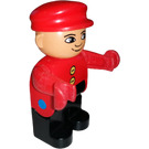LEGO Man with 2 Yellow Buttons and Red Hat Duplo Figure (white eyes)