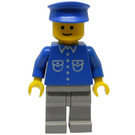 LEGO Man with Blue Shirt, Light Gray Legs, Blue Hat Minifigure