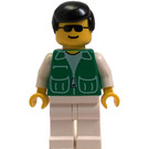 LEGO Man mit Green Vest mit Zipper und Pockets, Weiß Shirt, Weiß Beine, Sunglasses, und Schwarz Haar Minifigur