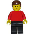 LEGO Man with Plain Red Torso, Black Legs, Brown Hair Minifigure