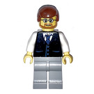 LEGO Man mit Reddish Brown Haar, Glasses, Schwarz Vest und Blau Striped Tie mit Light Stone Grau Beine Minifigur