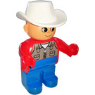 LEGO Man with White Cowboy Hat and Vest with Zipper and 2 Pockets Duplo Figure