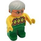 LEGO Man with Yellow Argyle Sweater and Gray Hair Duplo Figure