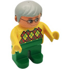 LEGO Man avec Jaune Argyle Sweater et grise Cheveux Duplo Figure